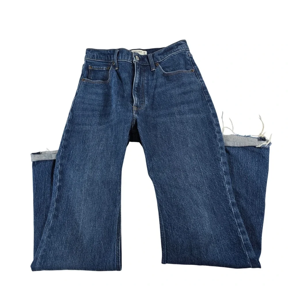 Abercrombie & Fitch The Vintage Flare High Rise Jeans Dark Wash Raw‎ Hem 26 2S